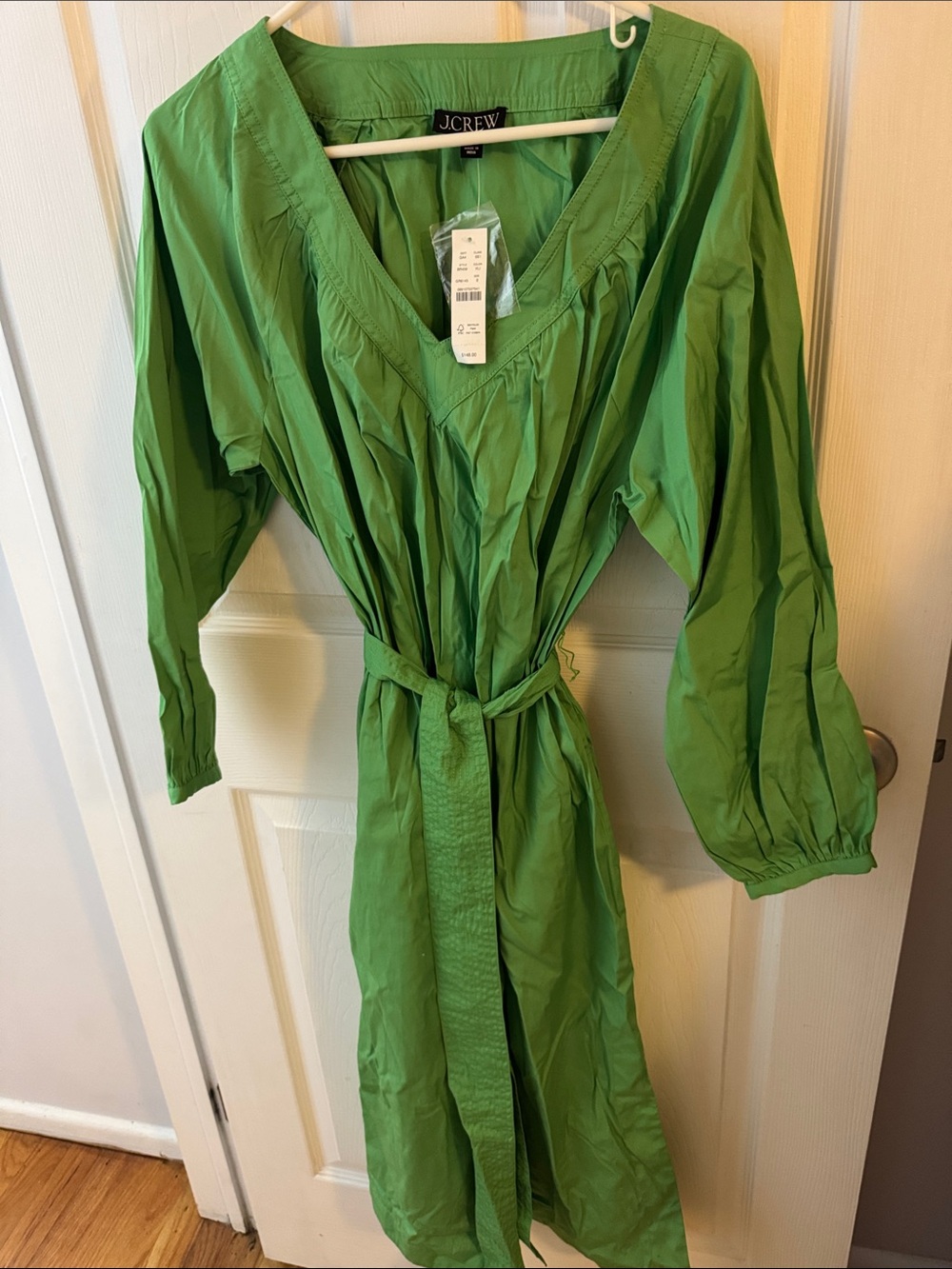 J.Crew Green V-Neck Belted Midi Dress